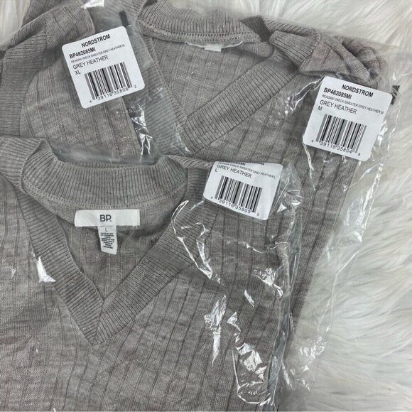 BP Reagan Women's NWT Heather Gray V-Neck Long Sleeve Ribbed Knit Sweater L/C34 - Picture 10 of 10